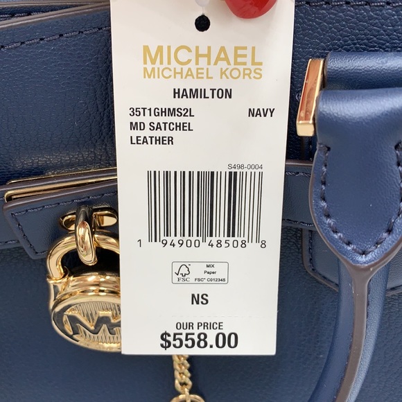 MICHAEL KORS HAMILTON MEDIUM SATCHEL SHOULDER CROSSBODY BAG NAVY COLOR NWT - Picture 16 of 16